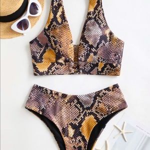 Snake Print Ring Bikini Swimsuit - Multi